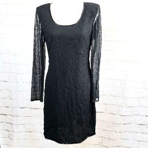 Vintage Beaded Drama Special Occasion Black Dress